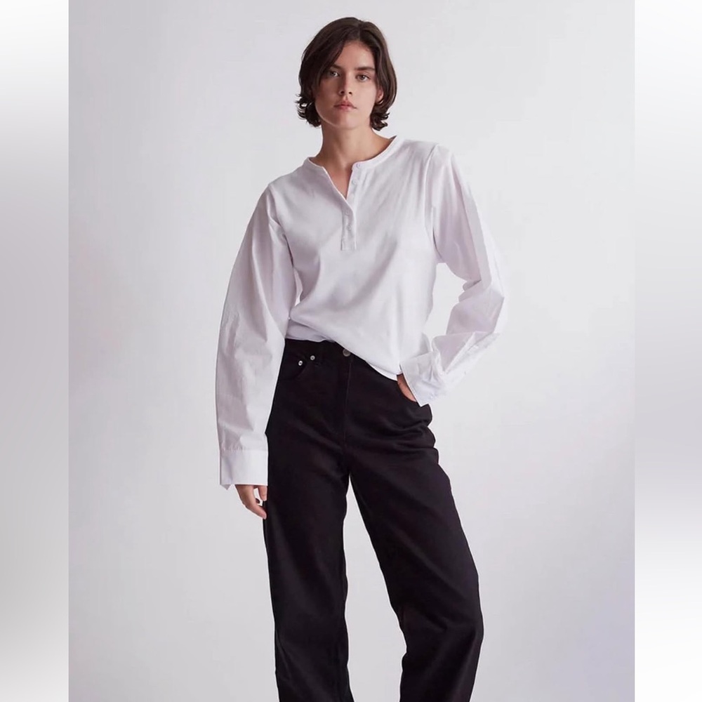 THAKOON Mixed Media Long Sleeve Henley Size M